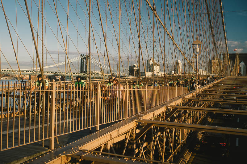NYPD cyclists on the Brooklyn Bridge