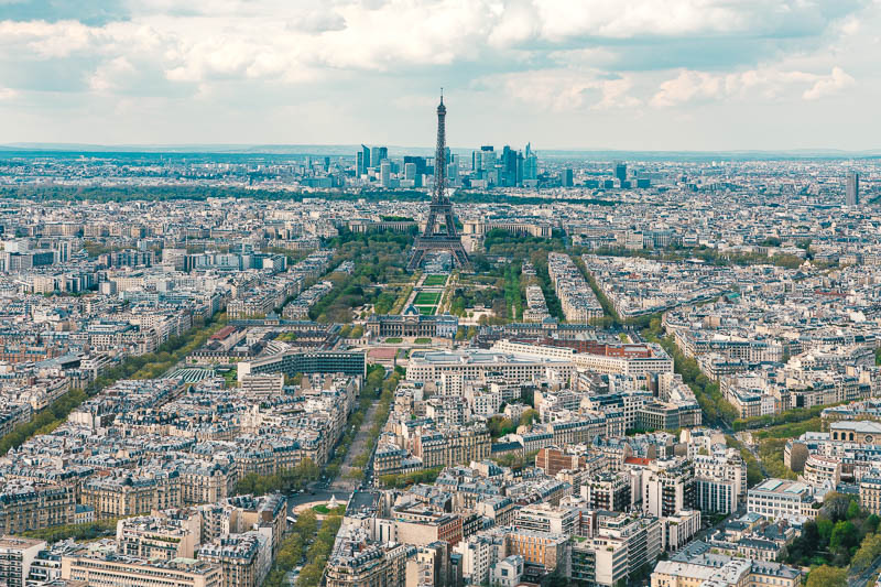 Paris, with the Eiffel Tower in the middle and La Défense in the background